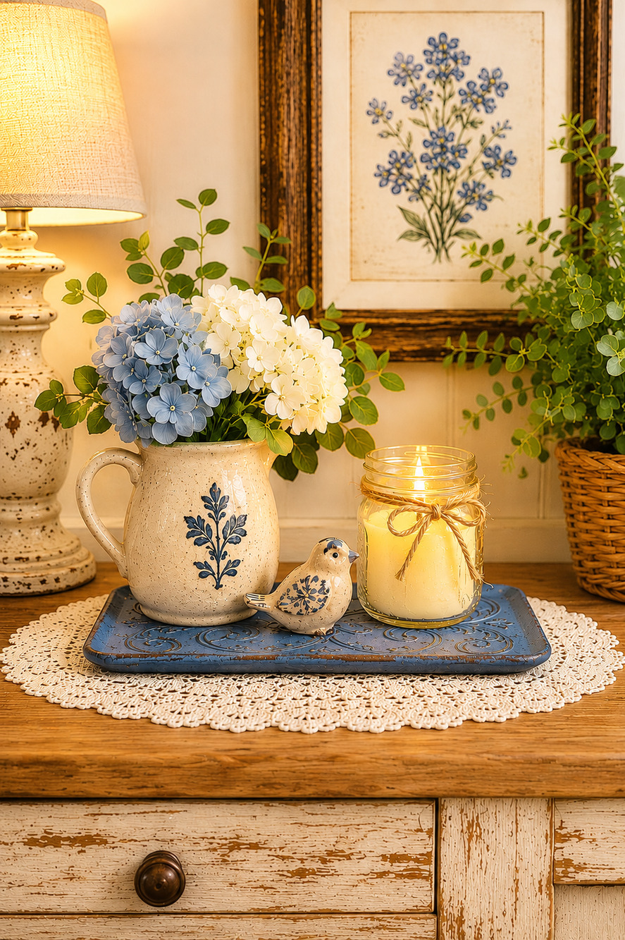 Lovely Blue Pottery Butterfly Design Tray 12.5" x 6.25"